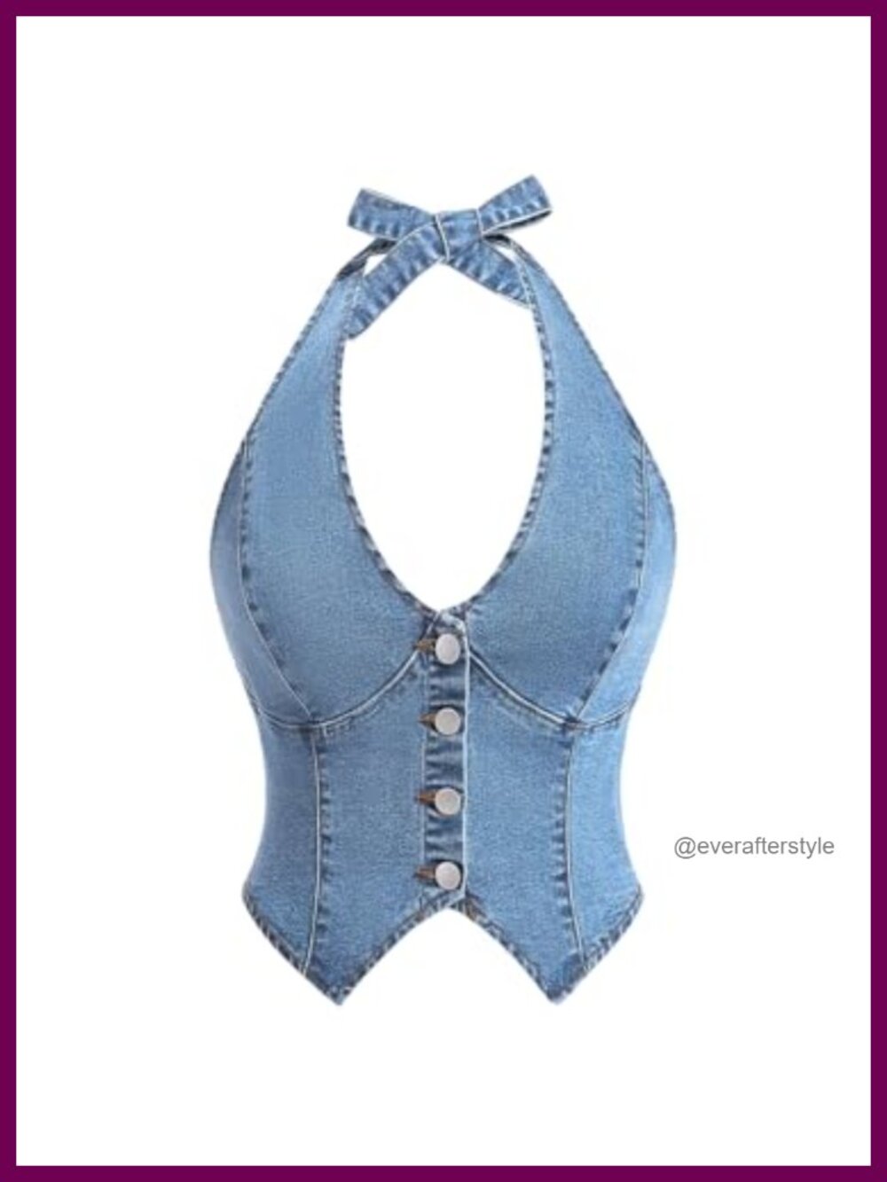Denim Halter Top Tie Backless Button Front Slim Fit Vest